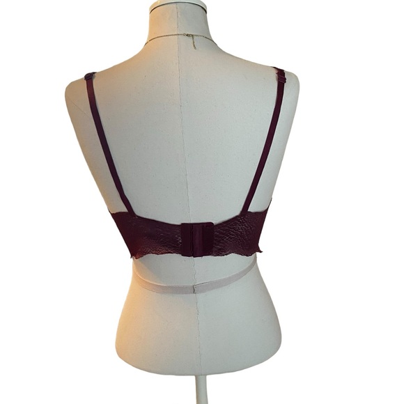SOPHIE B SHIMMERY LACE BRALETTE UNPADDED NO WIRE WINE STRETCHY LACE BRA SIZE XL - Picture 5 of 14